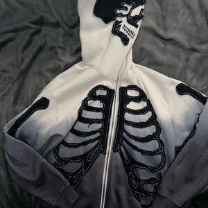 Forever 21 Black and Gray Skeleton Zip Up Sweater